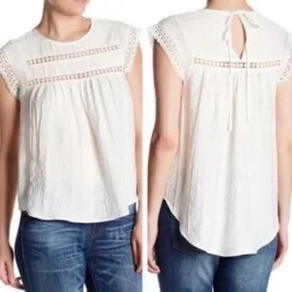 Ro & De White Cap Sleeve Hi Low Blouse XS